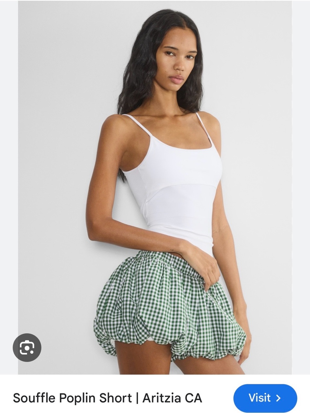 Aritzia Souffle Poplin Shorts in Green Gingham